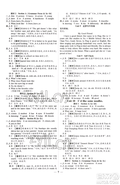 天津科学技术出版社2023追梦之旅大先生七年级下册英语人教版河南专版参考答案
