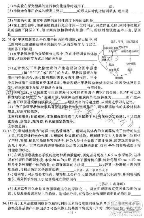 名校名师名卷2023新高考预测押题卷二理综试卷答案 名校名师名卷2023新高考预测押题卷二理综试卷答案