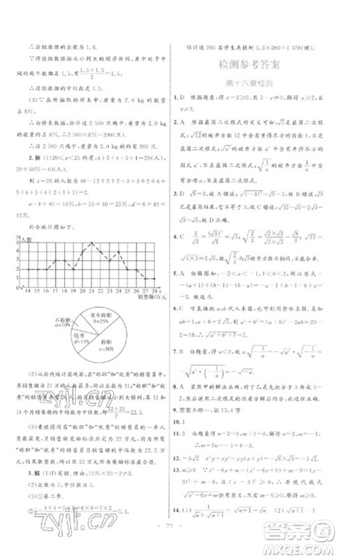 内蒙古教育出版社2023初中同步学习目标与检测八年级数学下册人教版参考答案