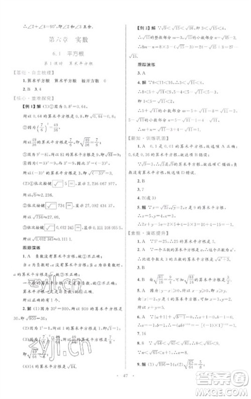 内蒙古教育出版社2023初中同步学习目标与检测七年级数学下册人教版参考答案