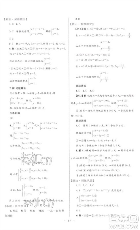 内蒙古教育出版社2023初中同步学习目标与检测七年级数学下册人教版参考答案