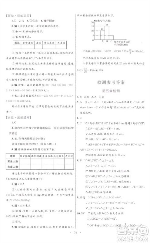 内蒙古教育出版社2023初中同步学习目标与检测七年级数学下册人教版参考答案