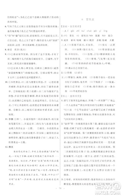 内蒙古教育出版社2023初中同步学习目标与检测九年级语文下册人教版参考答案