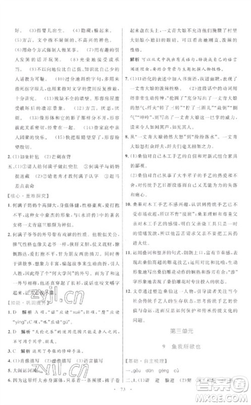 内蒙古教育出版社2023初中同步学习目标与检测九年级语文下册人教版参考答案