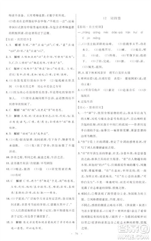 内蒙古教育出版社2023初中同步学习目标与检测九年级语文下册人教版参考答案