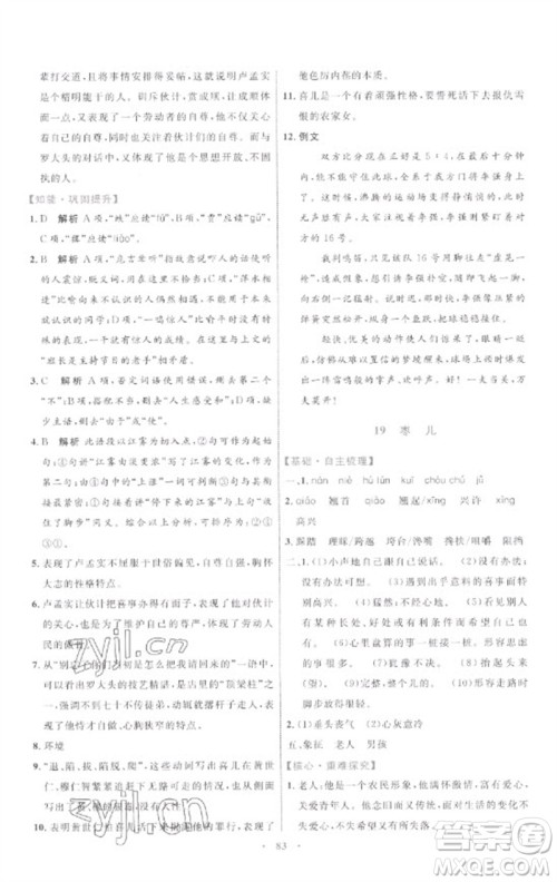 内蒙古教育出版社2023初中同步学习目标与检测九年级语文下册人教版参考答案
