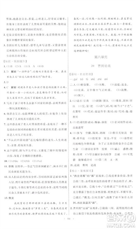 内蒙古教育出版社2023初中同步学习目标与检测九年级语文下册人教版参考答案