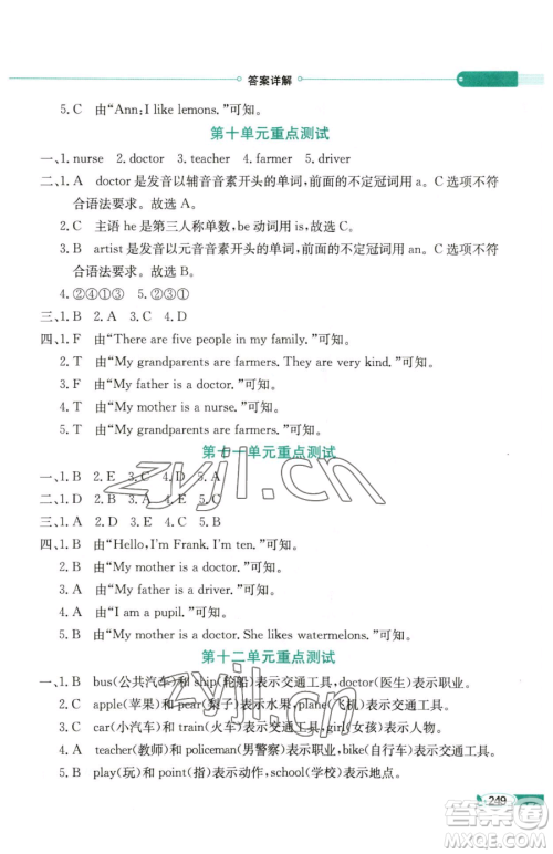 陕西人民教育出版社2023小学教材全解三年级下册英语湘少版三起参考答案