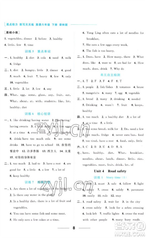 北京教育出版社2023亮点给力默写天天练六年级英语下册译林版参考答案 北京教育出版社2023亮点给力默写天天练六年级英语下册译林版参考答案