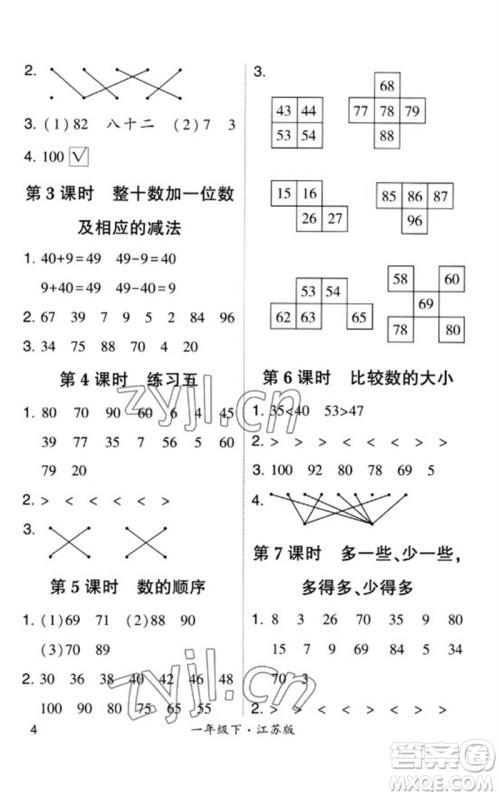 河海大学出版社2023学霸计算小能手一年级数学下册苏教版参考答案