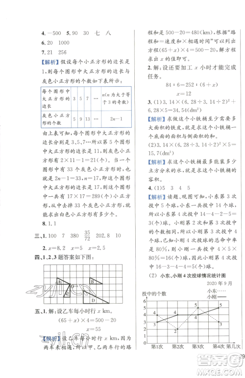 陕西人民教育出版社2023小学教材全练六年级下册数学人教版参考答案