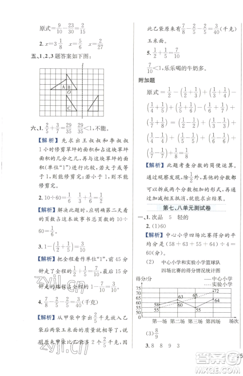 陕西人民教育出版社2023小学教材全练五年级下册数学人教版参考答案