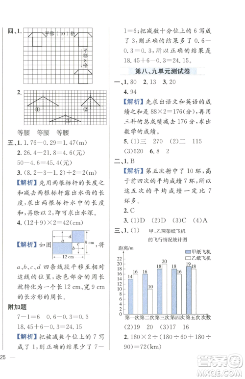 陕西人民教育出版社2023小学教材全练四年级下册数学人教版参考答案