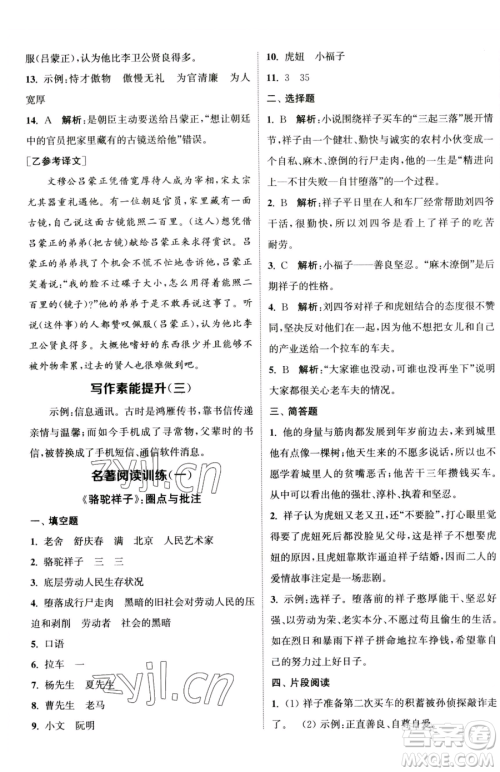 南京大学出版社2023提优训练课课练七年级下册语文人教版徐州专版参考答案
