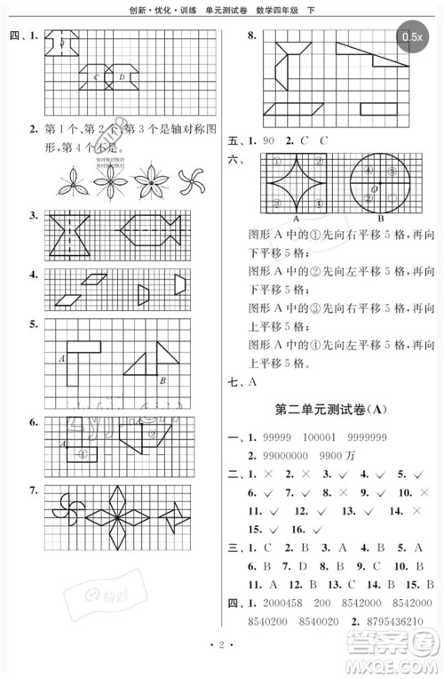 江苏凤凰美术出版社2023创新优化训练单元测试卷四年级数学下册苏教版参考答案