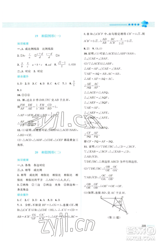 北京师范大学出版社2023课堂精练九年级下册数学北师大版四川专版参考答案