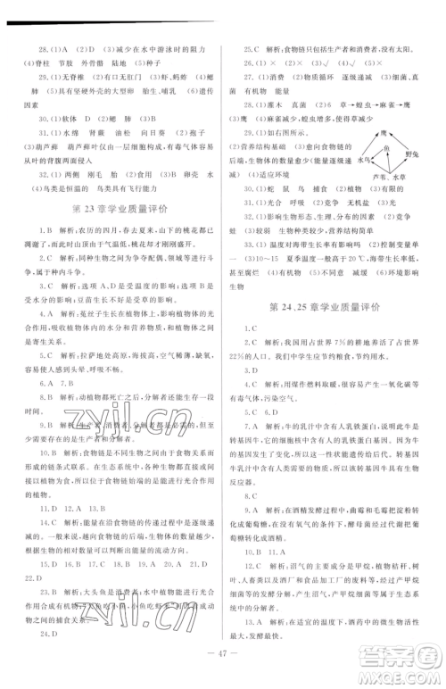 北京师范大学出版社2023课堂精练八年级下册生物北师大版福建专版参考答案