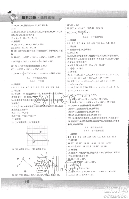 北方妇女儿童出版社2023精析巧练课时达标七年级下册数学人教版参考答案