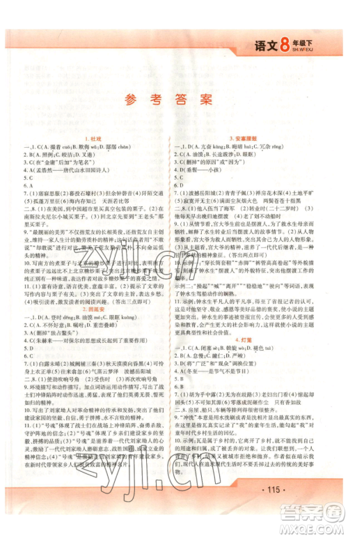 北方妇女儿童出版社2023精析巧练课时达标八年级下册语文人教版参考答案