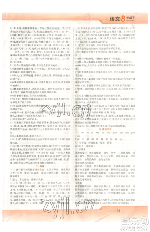 北方妇女儿童出版社2023精析巧练课时达标八年级下册语文人教版参考答案