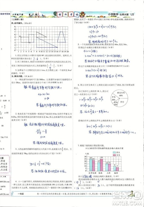 2023年春少年智力开发报六年级数学下册北师大版第43-46期答案