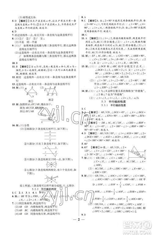 天津科学技术出版社2023追梦之旅大先生七年级下册数学人教版河南专版参考答案