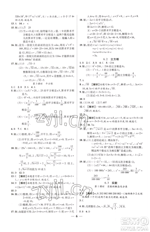 天津科学技术出版社2023追梦之旅大先生七年级下册数学人教版河南专版参考答案
