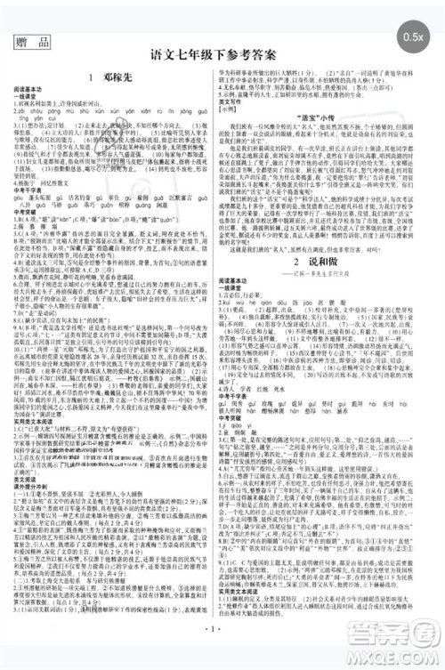 四川民族出版社2023同步宝典1线超越七年级语文下册人教版参考答案