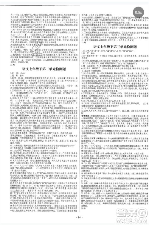 四川民族出版社2023同步宝典1线超越七年级语文下册人教版参考答案