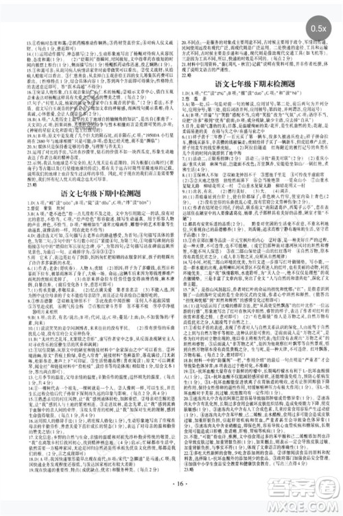 四川民族出版社2023同步宝典1线超越七年级语文下册人教版参考答案