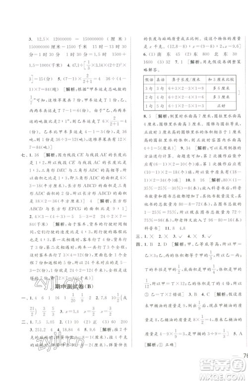 北京教育出版社2023同步跟踪全程检测六年级下册数学苏教版参考答案 北京教育出版社2023同步跟踪全程检测六年级下册数学苏教版参考答案
