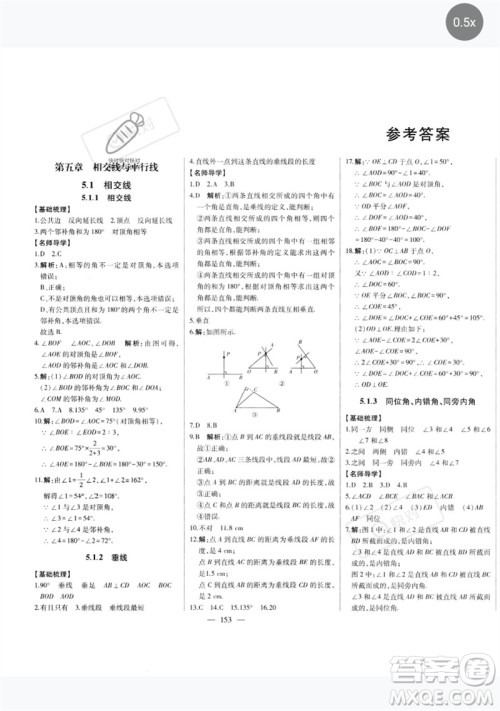 吉林人民出版社2023初中新课标名师学案智慧大课堂七年级数学下册人教版参考答案