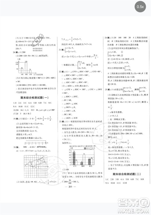 吉林人民出版社2023初中新课标名师学案智慧大课堂七年级数学下册人教版参考答案