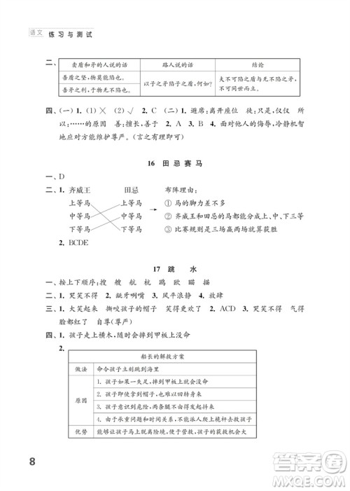 江苏凤凰教育出版社2023练习与测试小学语文五年级下册人教版参考答案 江苏凤凰教育出版社2023练习与测试小学语文五年级下册人教版参考答案