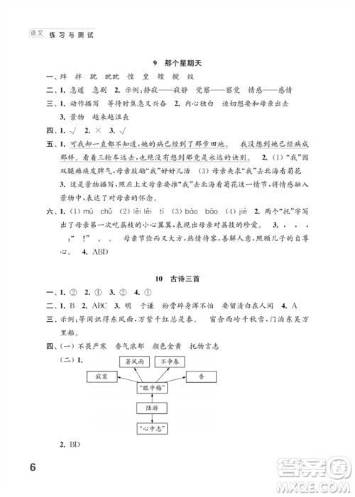 江苏凤凰教育出版社2023练习与测试小学语文六年级下册人教版参考答案