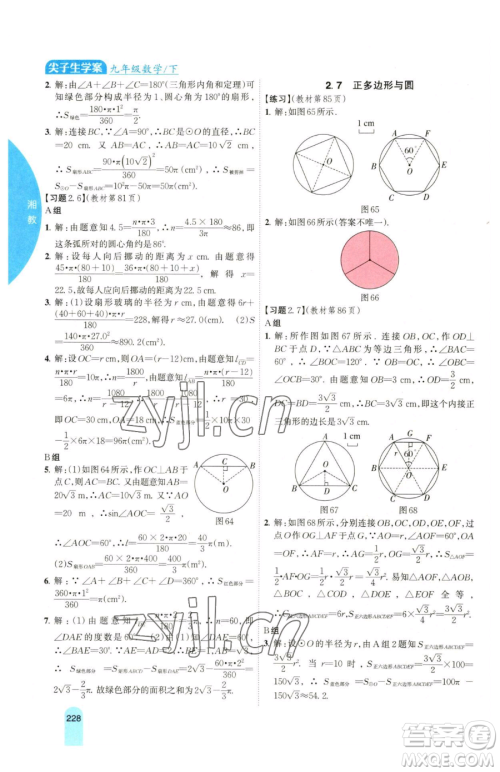 吉林人民出版社2023尖子生学案九年级下册数学湘教版参考答案