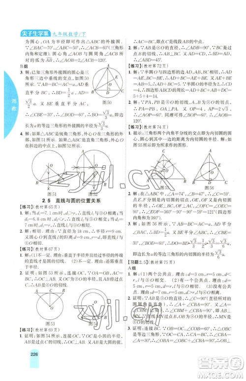 吉林人民出版社2023尖子生学案九年级下册数学湘教版参考答案