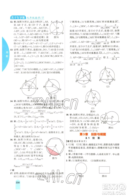 吉林人民出版社2023尖子生学案九年级下册数学湘教版参考答案