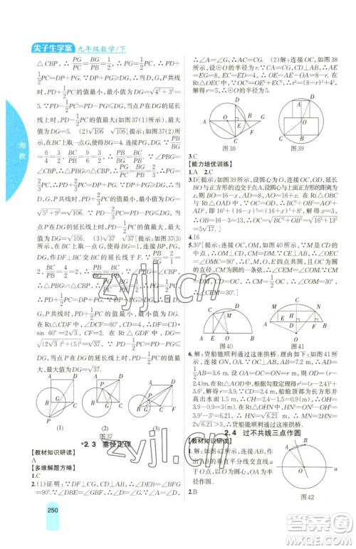 吉林人民出版社2023尖子生学案九年级下册数学湘教版参考答案