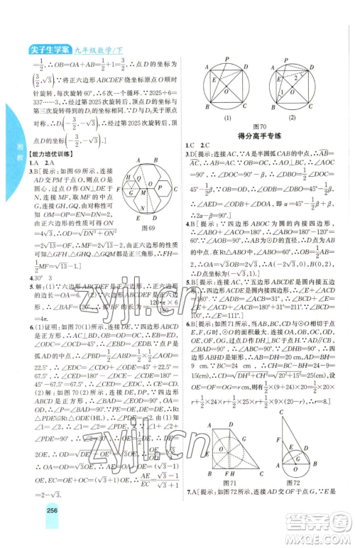 吉林人民出版社2023尖子生学案九年级下册数学湘教版参考答案