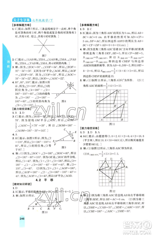 吉林人民出版社2023尖子生学案七年级下册数学湘教版参考答案