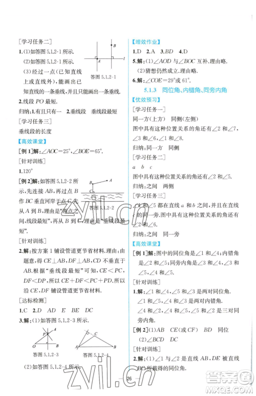 人民教育出版社2023同步解析与测评七年级下册数学人教版云南专版参考答案