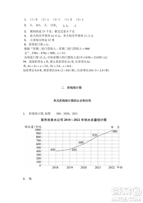 江苏凤凰教育出版社2023练习与测试小学数学五年级下册苏教版参考答案