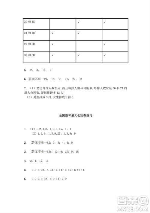 江苏凤凰教育出版社2023练习与测试小学数学五年级下册苏教版参考答案