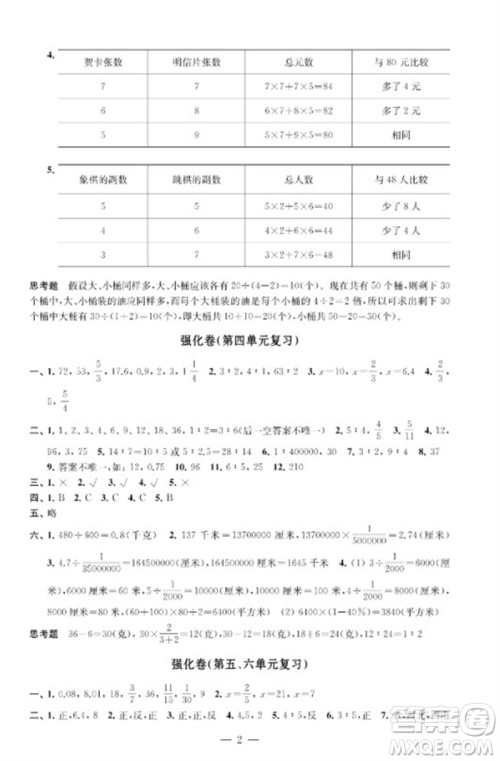 江苏凤凰教育出版社2023小学数学强化拓展卷六年级下册苏教版提升版参考答案 江苏凤凰教育出版社2023小学数学强化拓展卷六年级下册苏教版提升版参考答案