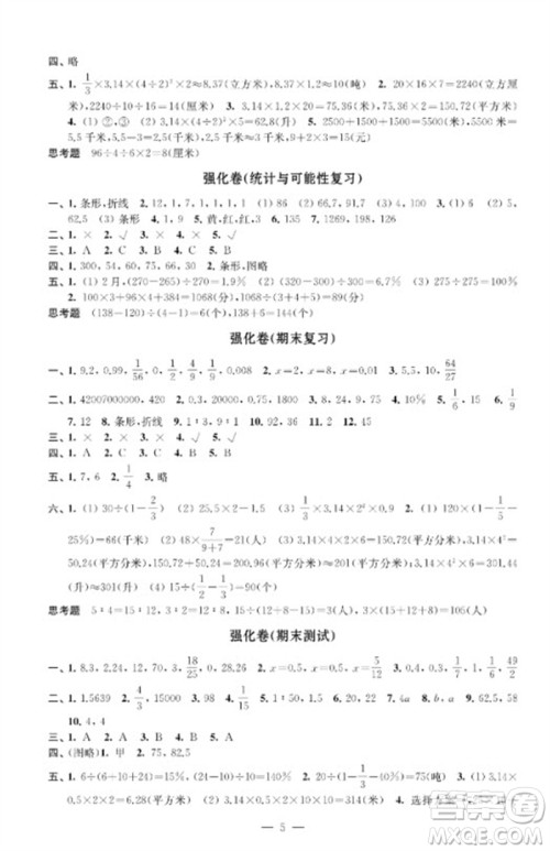 江苏凤凰教育出版社2023小学数学强化拓展卷六年级下册苏教版提升版参考答案