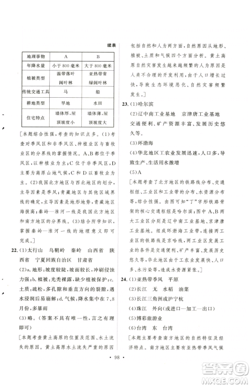陕西人民出版社2023实验教材新学案八年级下册地理人教版参考答案 陕西人民出版社2023实验教材新学案八年级下册地理人教版参考答案