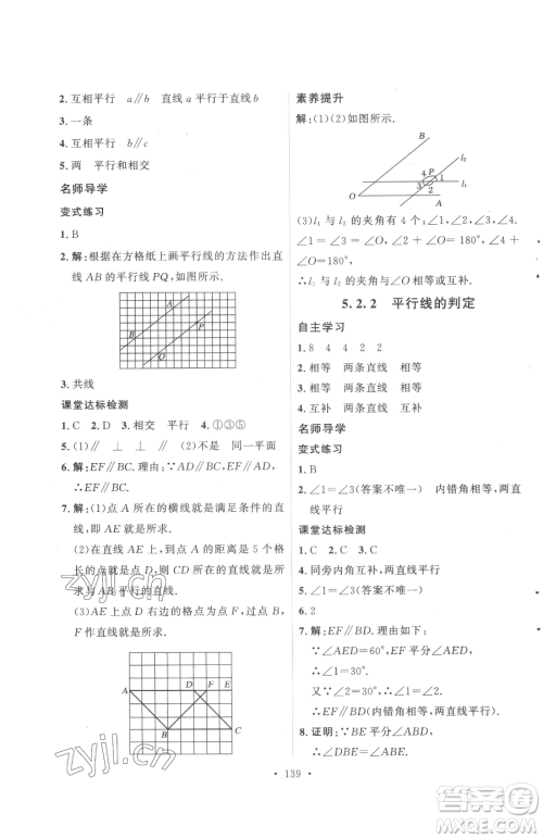 陕西人民出版社2023实验教材新学案七年级下册数学人教版参考答案