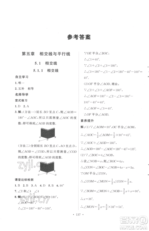 陕西人民出版社2023实验教材新学案七年级下册数学人教版参考答案