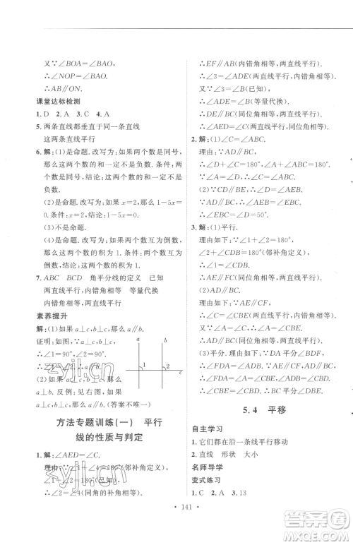 陕西人民出版社2023实验教材新学案七年级下册数学人教版参考答案